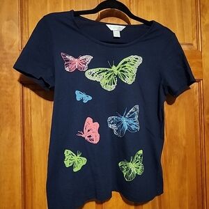 Christopher & Banks Woman's Sz PM cotton Tee short sleeve Bejeweled 🦋 🦋